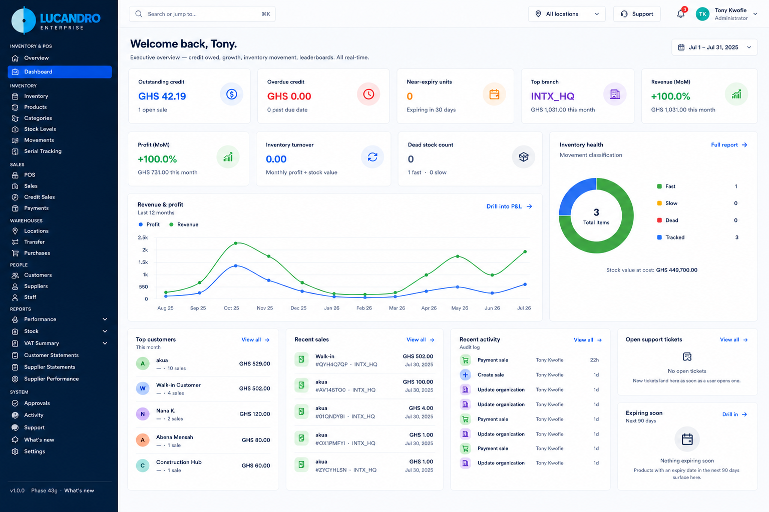 Lucandro Enterprise Dashboard
