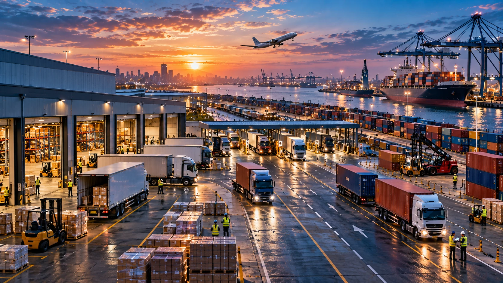 Global logistics operations across warehousing and freight movement